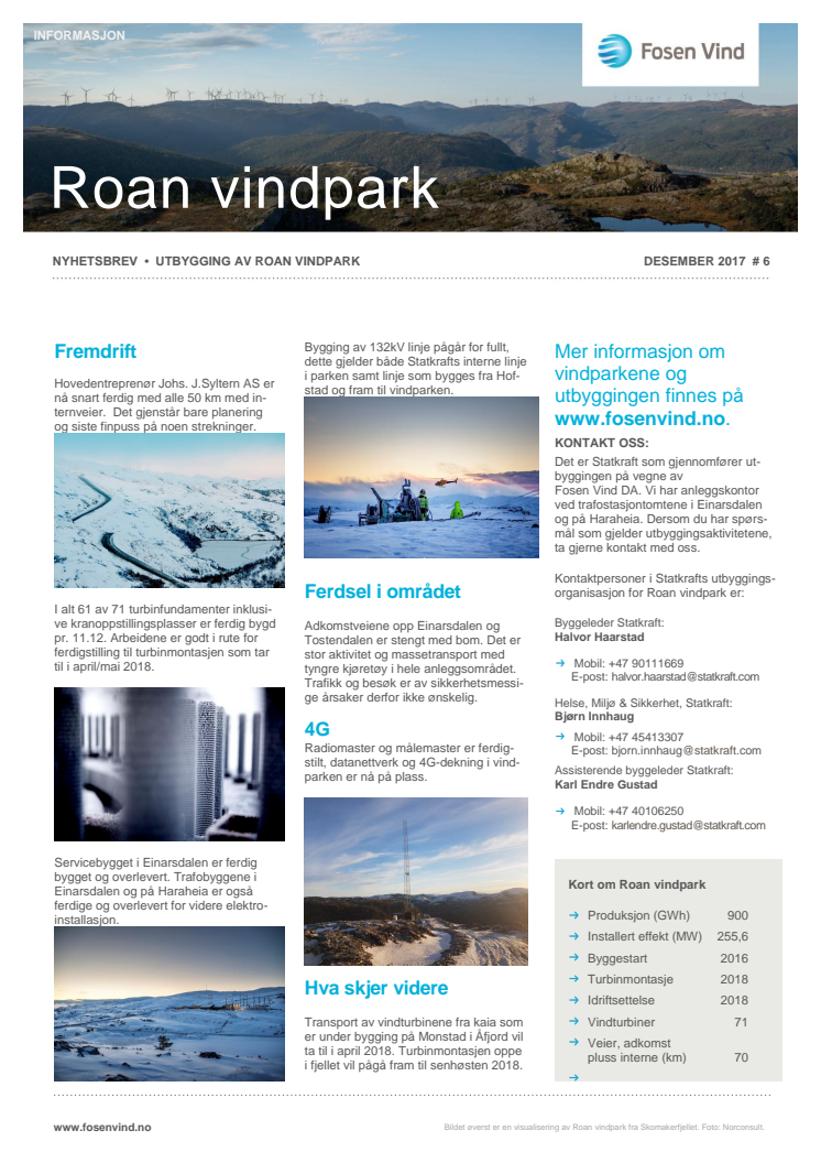 Nyhetsbrev Roan vindpark #6 - 2017