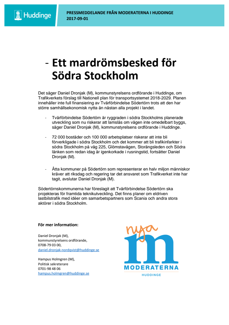 - Ett mardrömsbesked för södra Stockholm