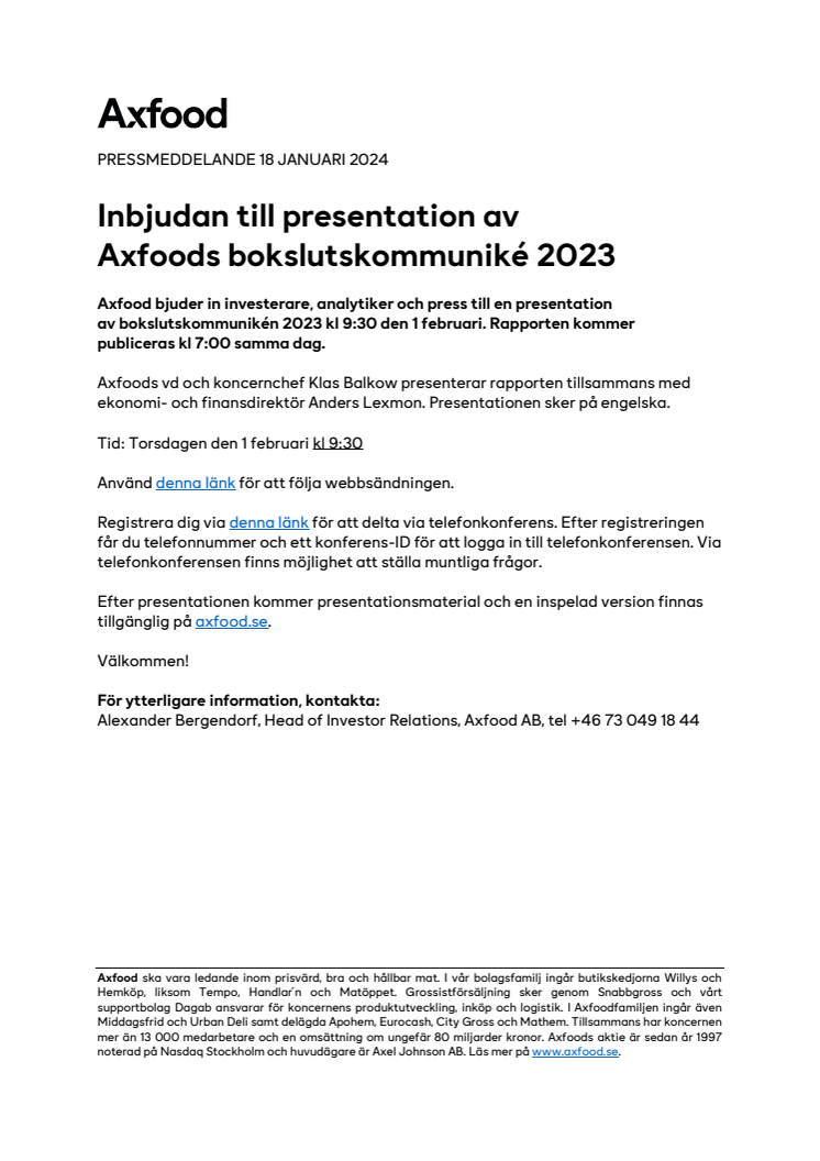 Inbjudan till presentation av Axfoods bokslutskommuniké 2023.pdf