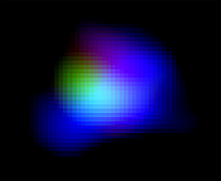 Färgkodad bild som kombinerar data från olika teleskop för galaxen SXDF-NB1006-2
