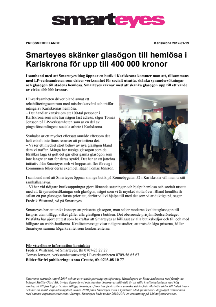 Ny butik: Smarteyes skänker glasögon till hemlösa i Karlskrona för upp till 400 000 kronor 