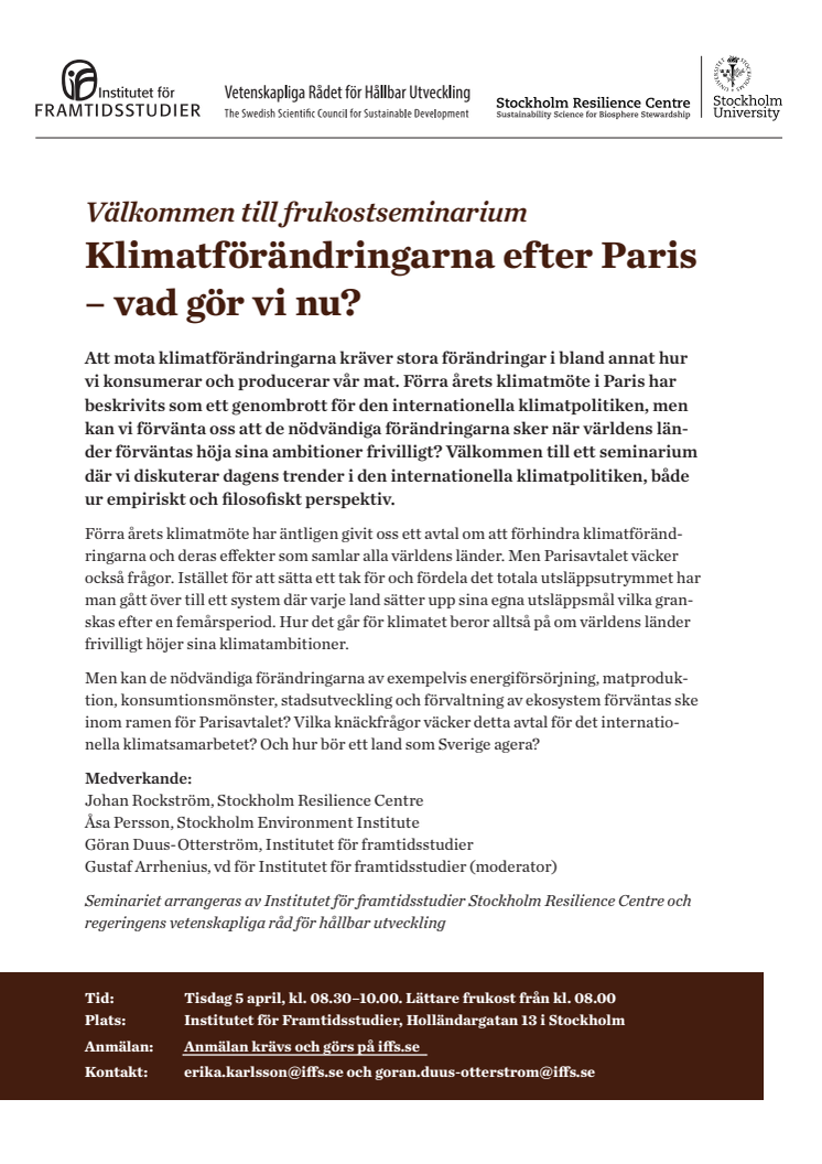 Klimatförändringarna efter Paris - vad gör vi nu?