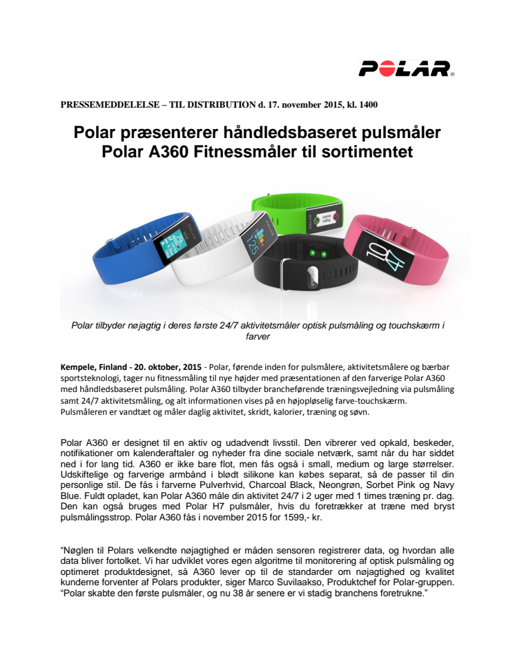 Pressemeddelelse Polar A360