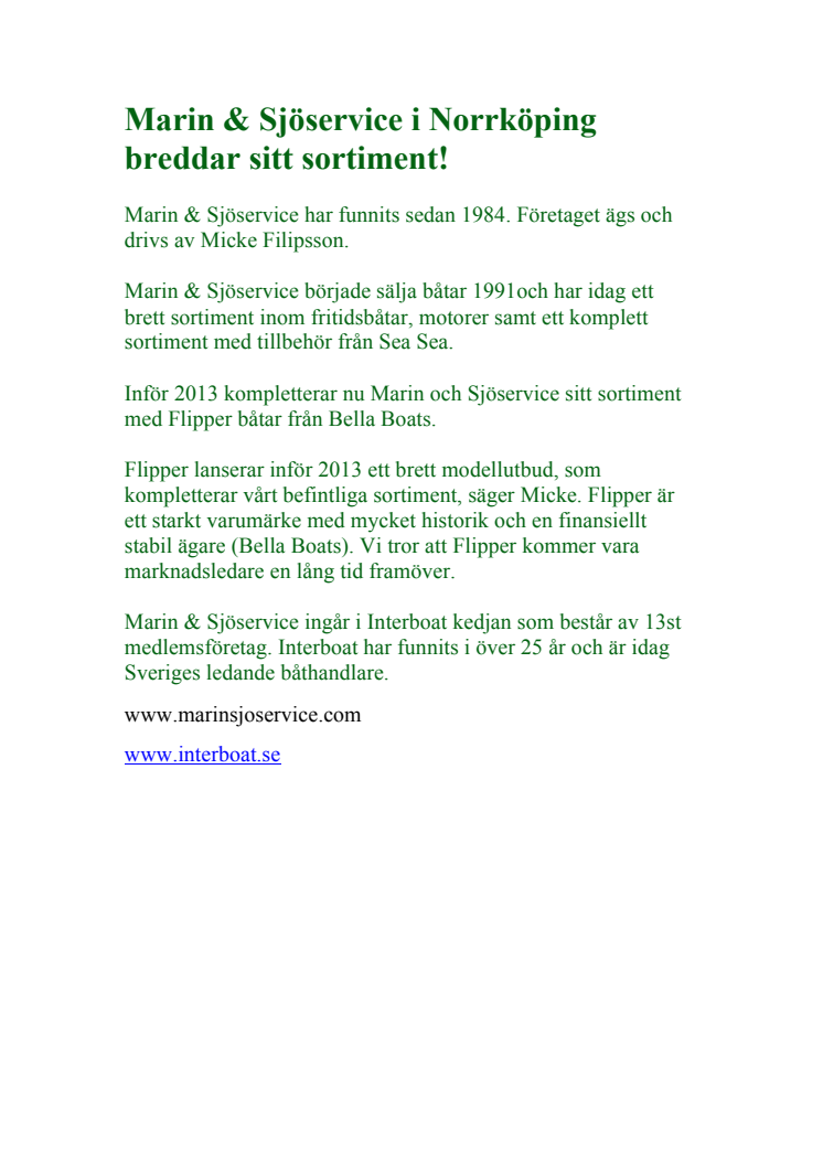 Marin & Sjöservice i Norrköping breddar sitt sortiment!