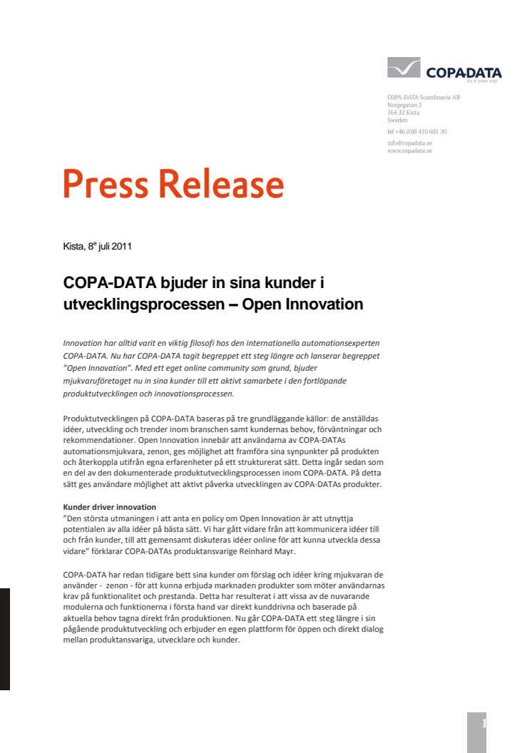 COPA-DATA bjuder in sina kunder i utvecklingsprocessen – Open Innovation