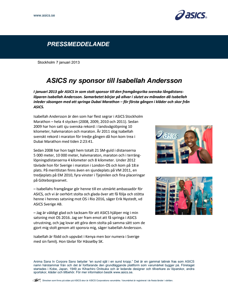 ASICS ny sponsor till Isabellah Andersson