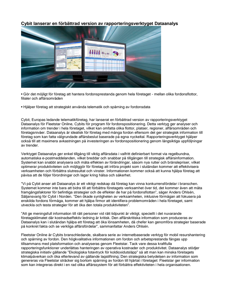 Cybit lanserar en förbättrad version av rapporteringsverktyget Dataanalys
