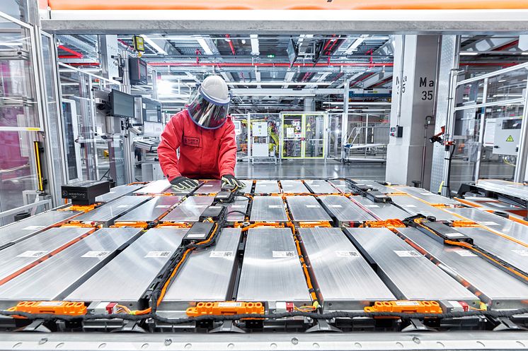 Audi e-tron produktion (batteri montage) på den CO2-neutrale fabrik, Audi Bruxelles