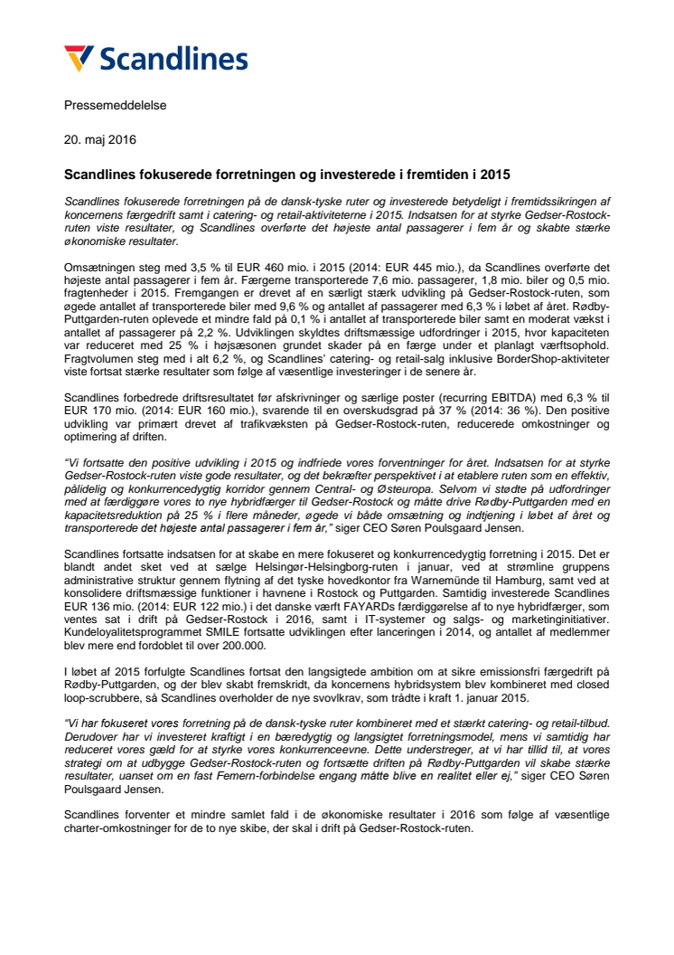 Scandlines fokuserede forretningen og investerede i fremtiden i 2015