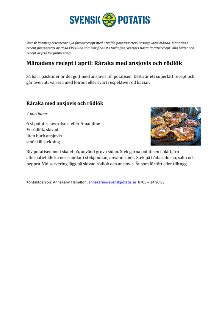 Månadens recept april - Råraka med ansjovis och rödlök