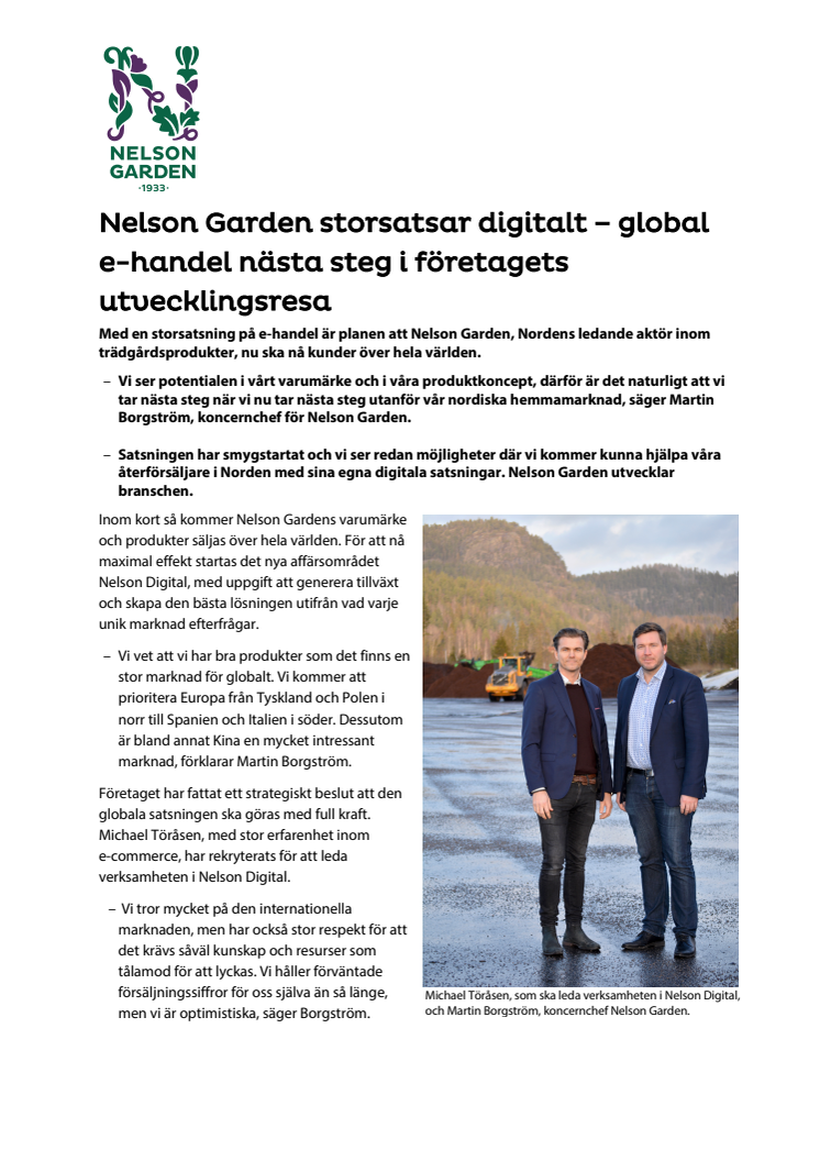 Nelson Garden storsatsar digitalt – global e-handel nästa steg i företagets utvecklingsresa