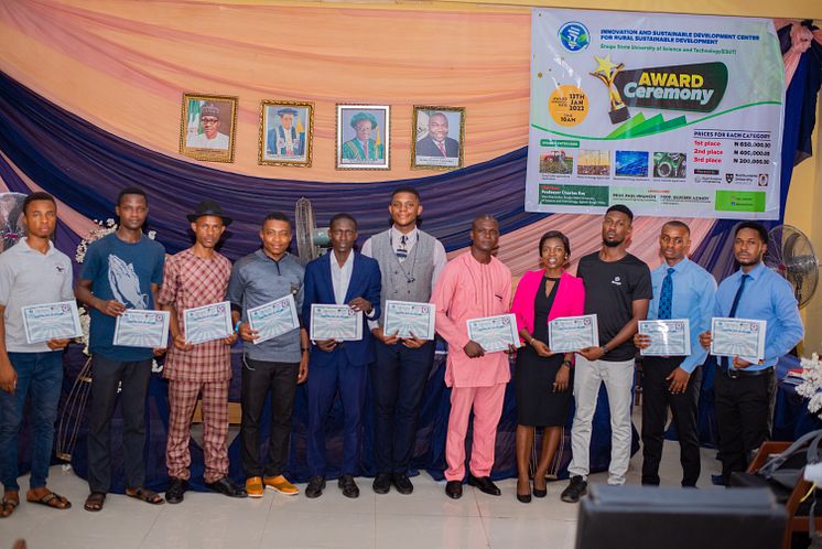 Winners from a competition held in Nigeria to support local companies, entrepreneurs, students and individuals, to help them develop sustainable ideas and projects