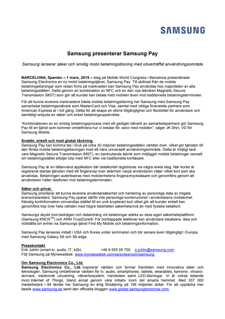 Samsung presenterar Samsung Pay