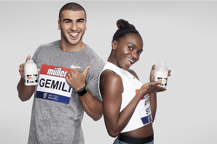 Müller brand ambassadors Adam Gemili and Dina Asher-Smith