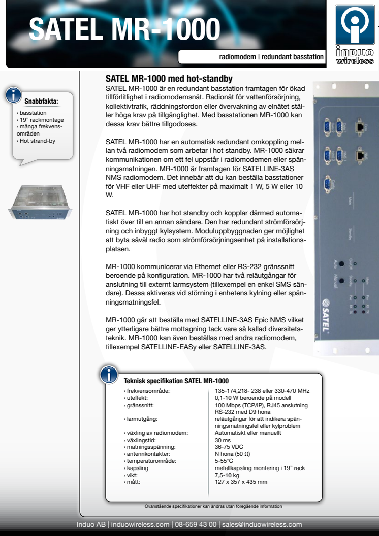 SATEL MR1000 redundant basstation