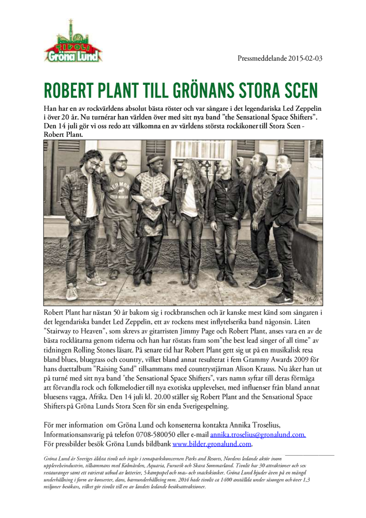 Robert Plant till Grönans Stora Scen