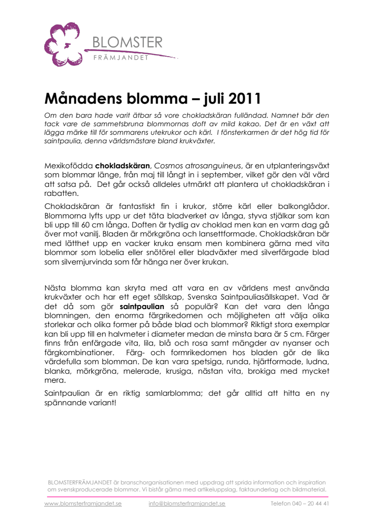 Månadens blomma¬ – juli 2011