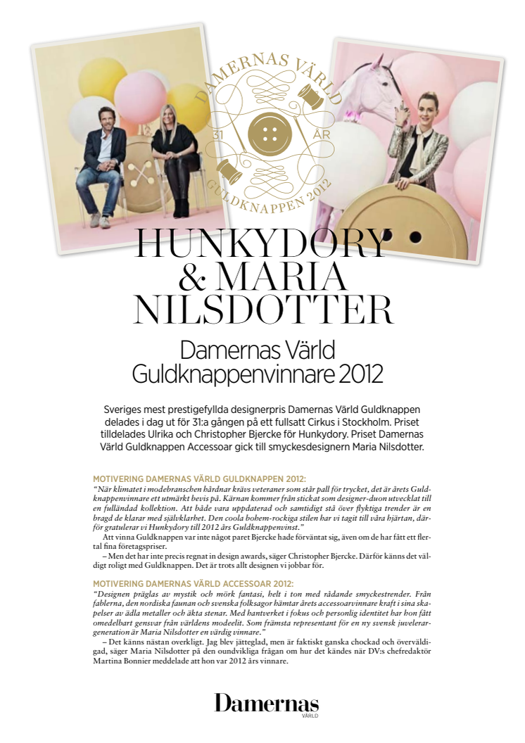 Damernas Värld Guldknappenvinnare 2012 