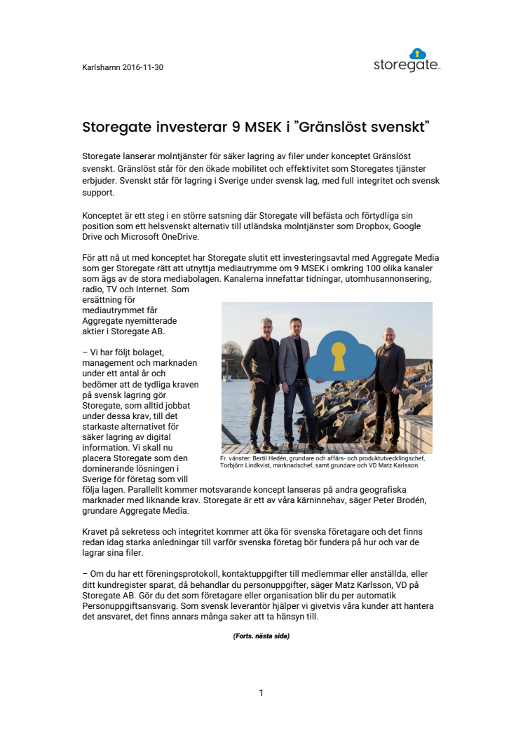 Storegate investerar 9 MSEK i ”Gränslöst svenskt” 