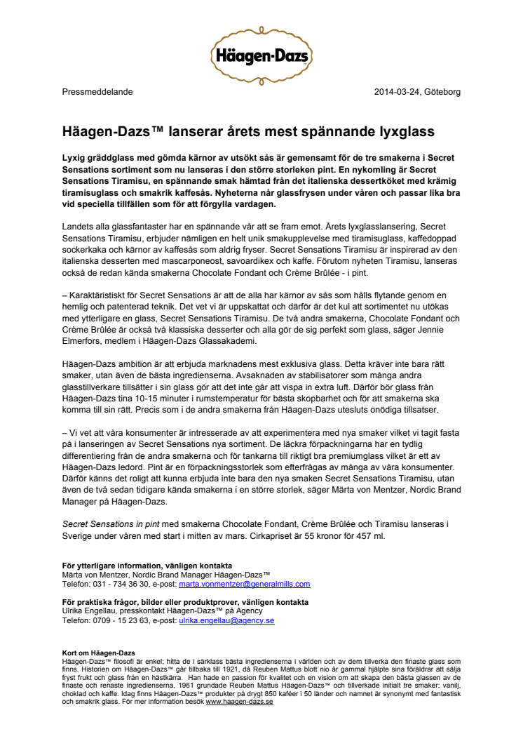 Häagen-Dazs™ lanserar årets mest spännande lyxglass