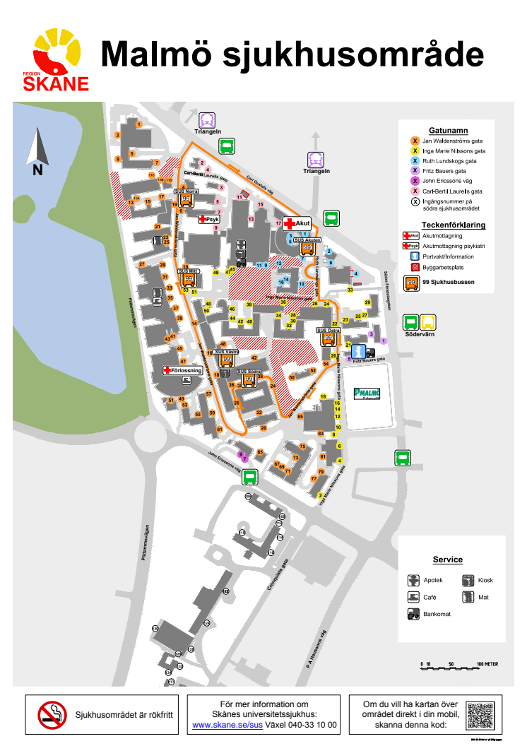 Karta busslinje Malmö Sjukhusområde