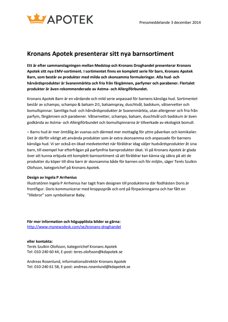 Kronans Apotek presenterar sitt nya barnsortiment