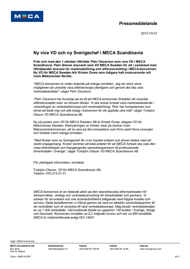 Ny vice VD och ny Sverigechef i MECA Scandinavia