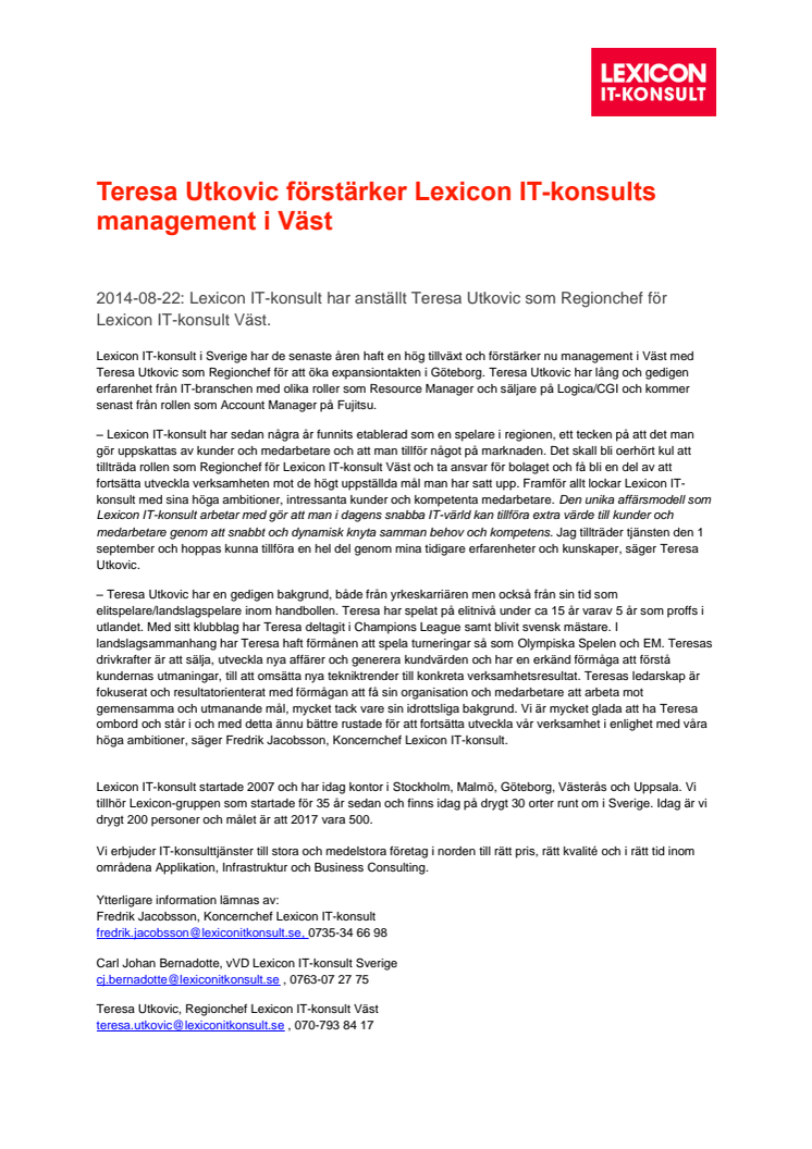 Teresa Utkovic förstärker Lexicon IT-konsults management i Väst
