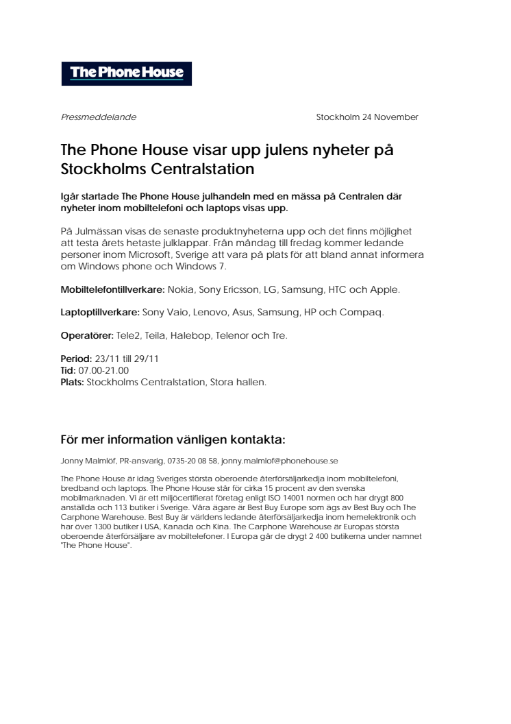 The Phone House visar upp julens nyheter på Stockholms Centralstation 