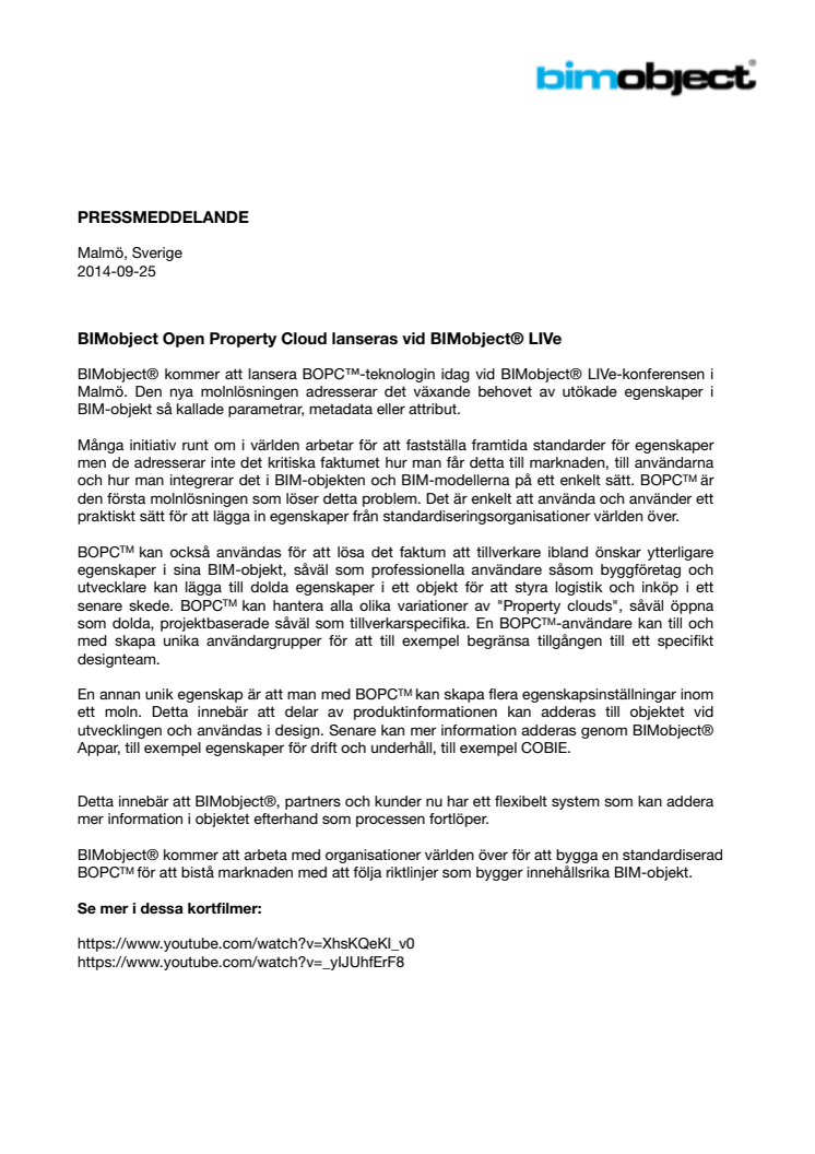 BIMobject Open Property Cloud lanseras vid BIMobject® LIVe