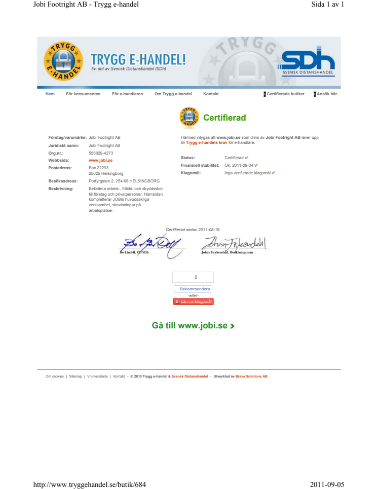 Certifikat Trygg E-handel