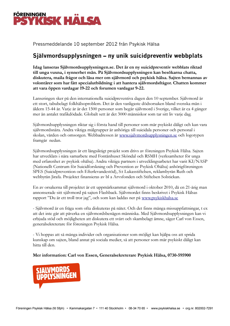 Självmordsupplysningen - ny unik webbplats