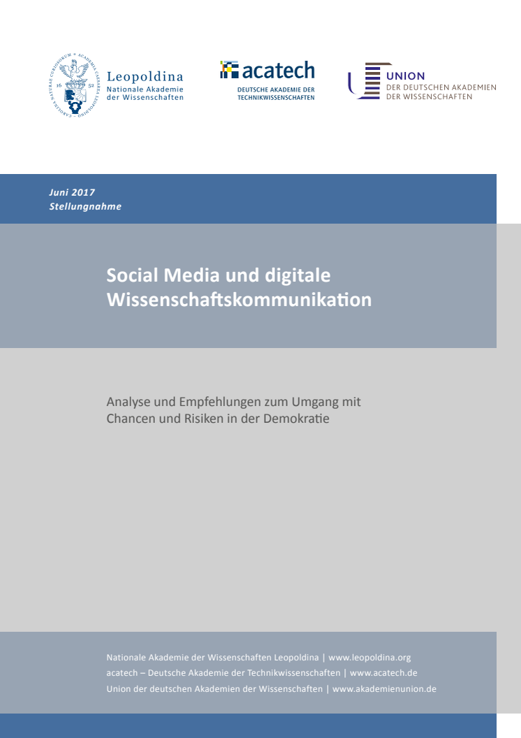Stellungnahme der Wissenschaftsakademien "Social Media und digitale Wissenschaftskommunikation"