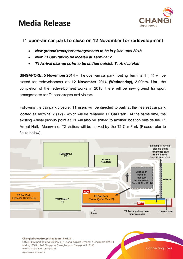 T1 open-air car park to close on 12 November for redevelopment