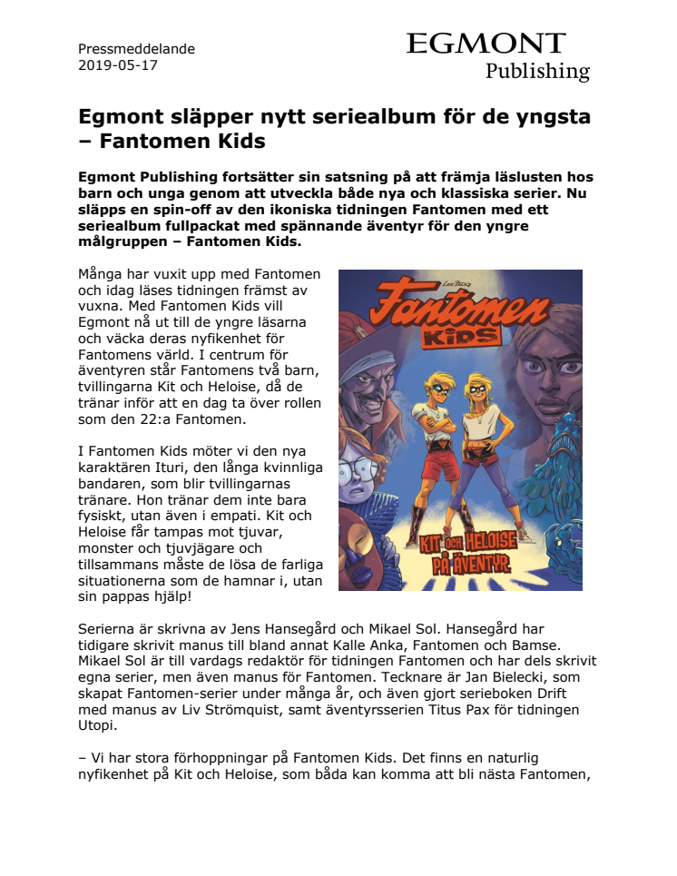 Egmont släpper nytt seriealbum för de yngsta – Fantomen Kids