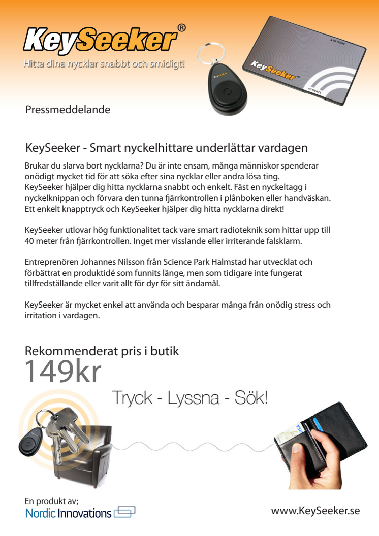 KeySeeker - En smart nyckelhittare lanseras av Nordic Innovations