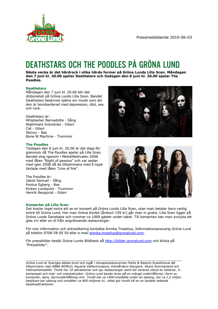 Deathstars och The Poodles på Gröna Lund
