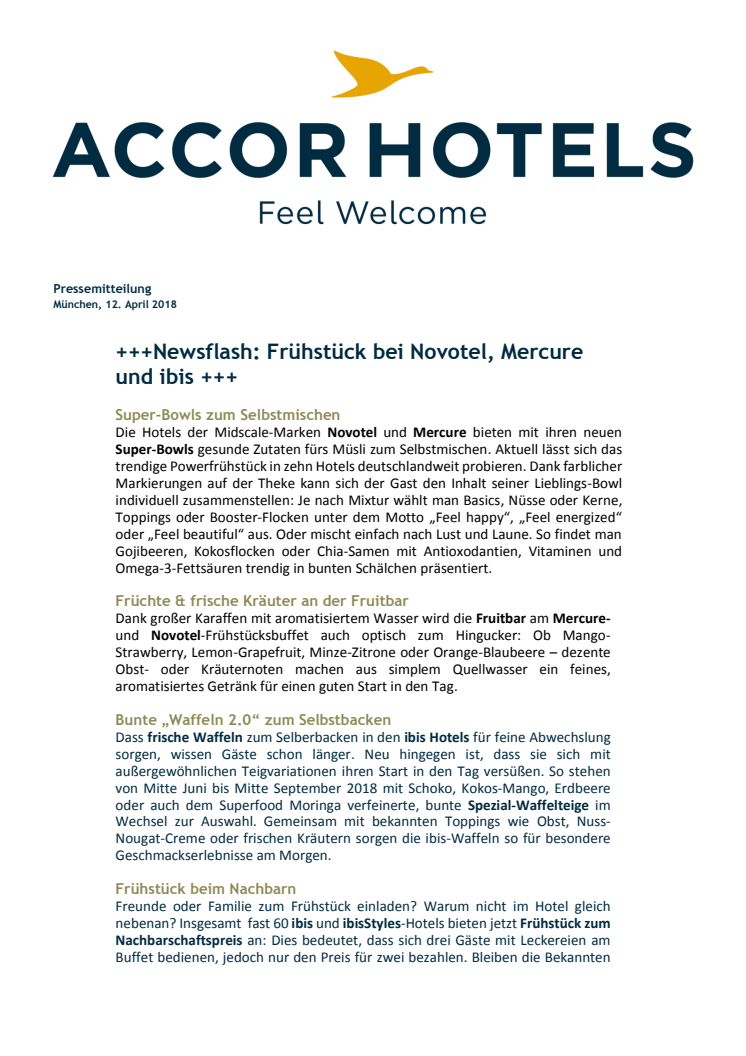 Newsflash: Frühstück bei Novotel, Mercure und ibis