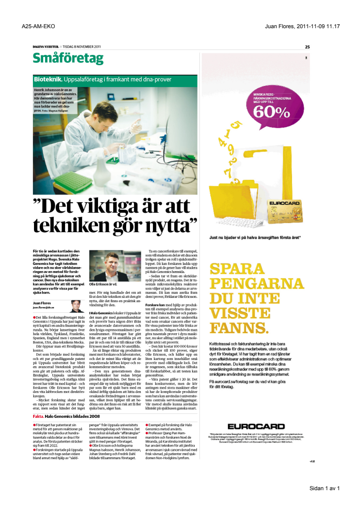 Halo Genomics in Dagens Nyheter, article by Juan Flores