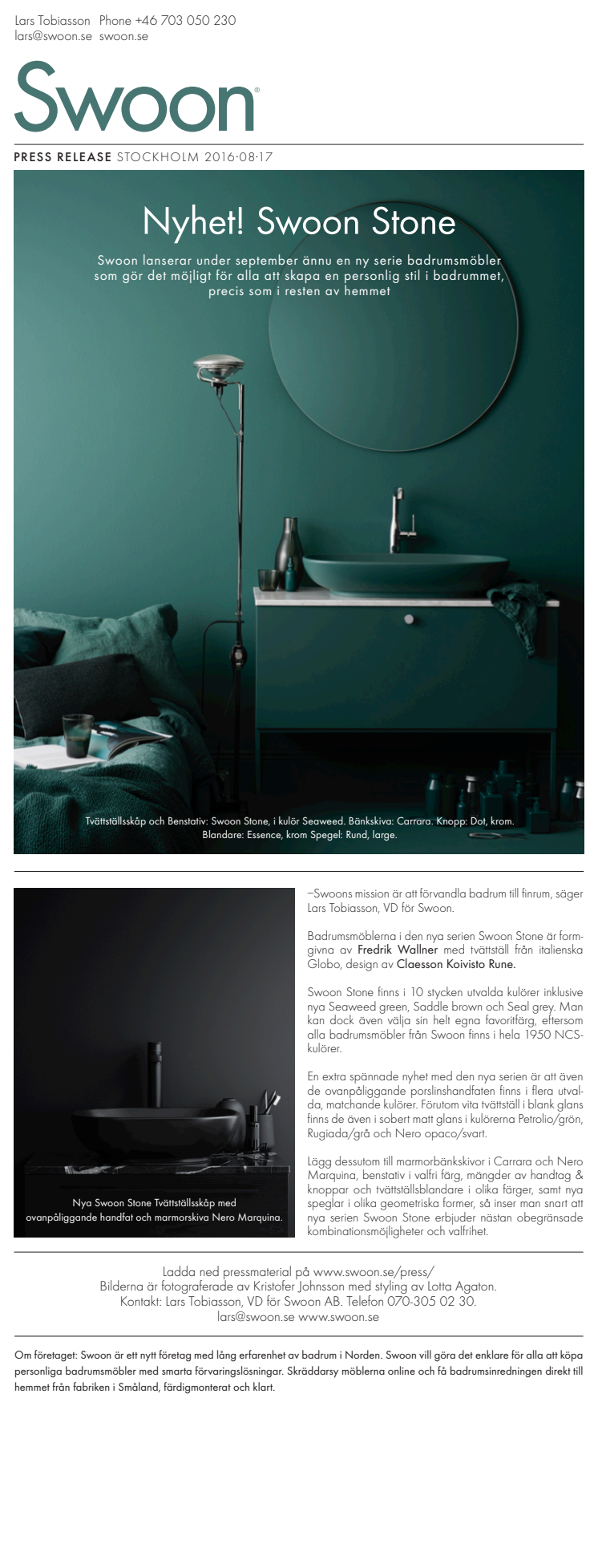 Nyhet! Swoon Stone, designmöbler för badrummet