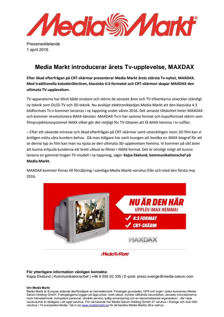 Media Markt introducerar årets Tv-upplevelse, MAXDAX