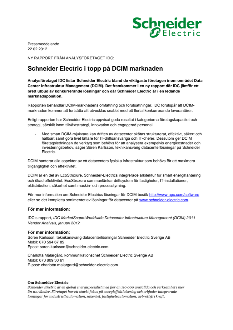 Schneider Electric i topp på DCIM marknaden