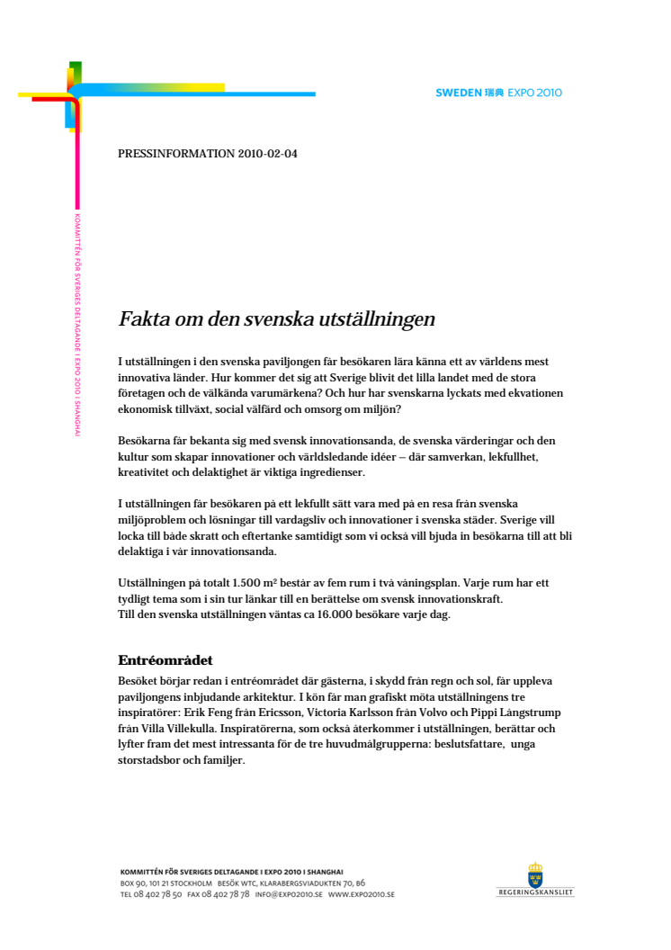 Faktablad: Svenska utställningen på Expo 2010