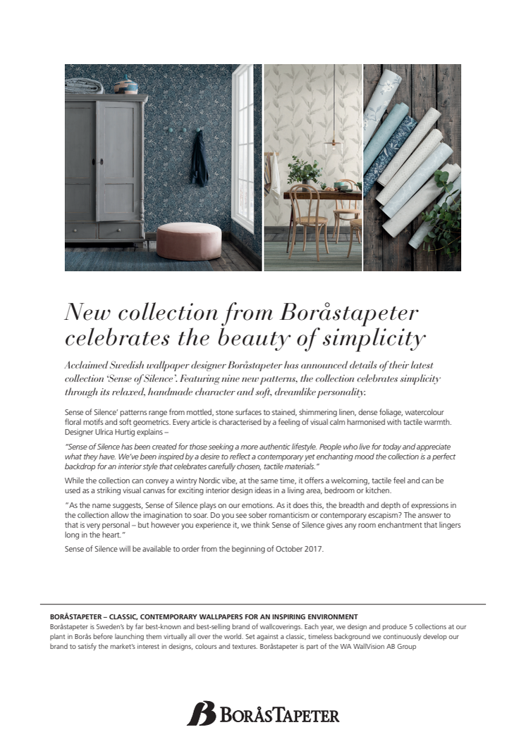 New collection from Boråstapeter celebrates the beauty of simplicity