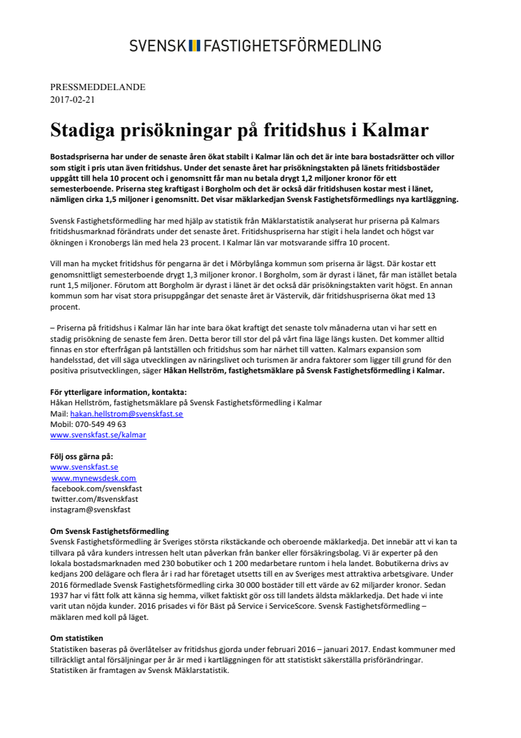 Stadiga prisökningar på fritidshus i Kalmar 