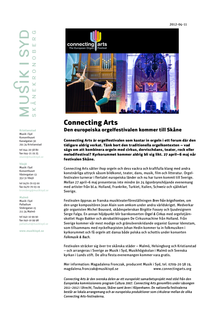 Connecting Arts – den europeiska orgelfestivalen kommer till Skåne