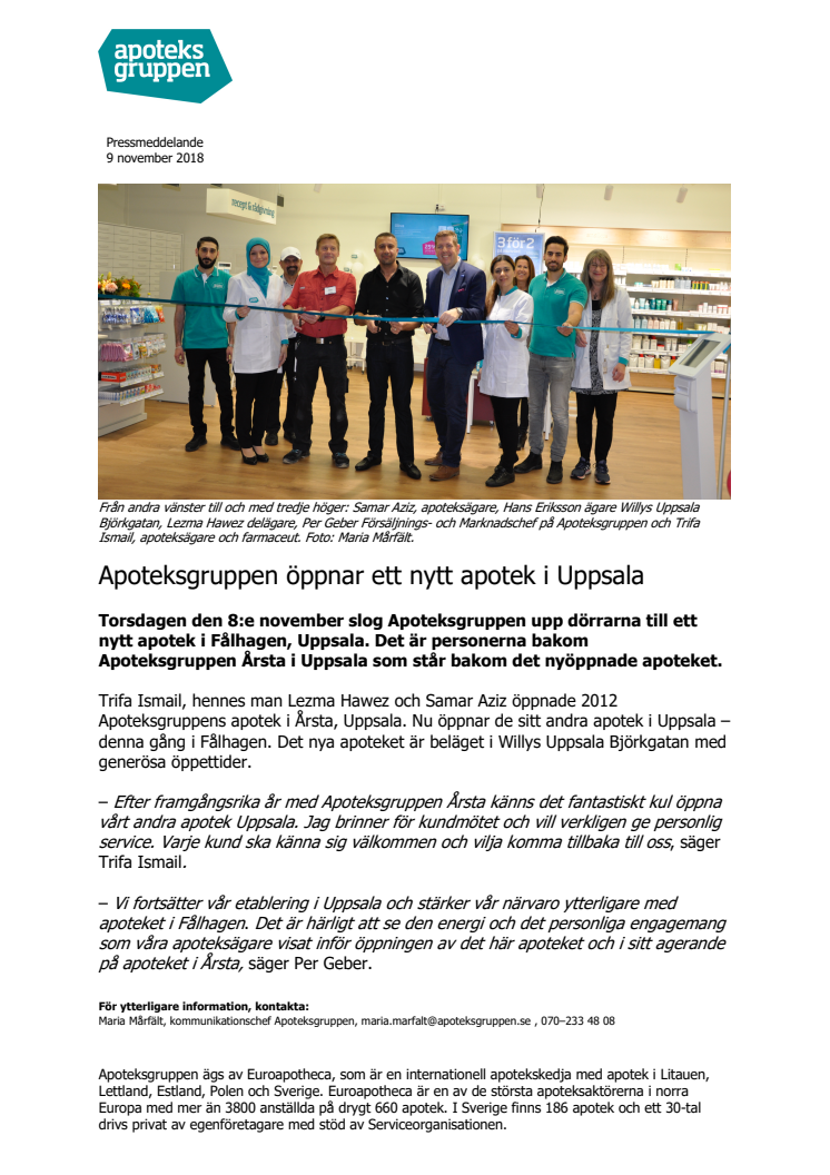 Apoteksgruppen öppnar ett nytt apotek i Uppsala