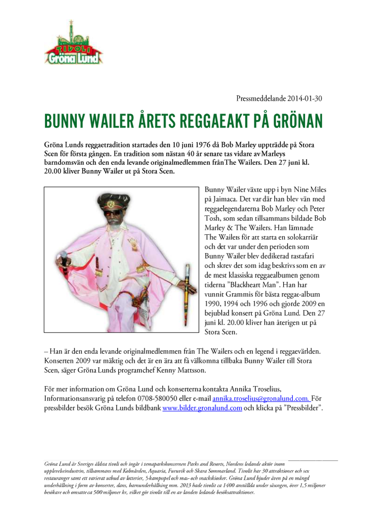 Bunny Wailer årets reggaeakt på Grönan