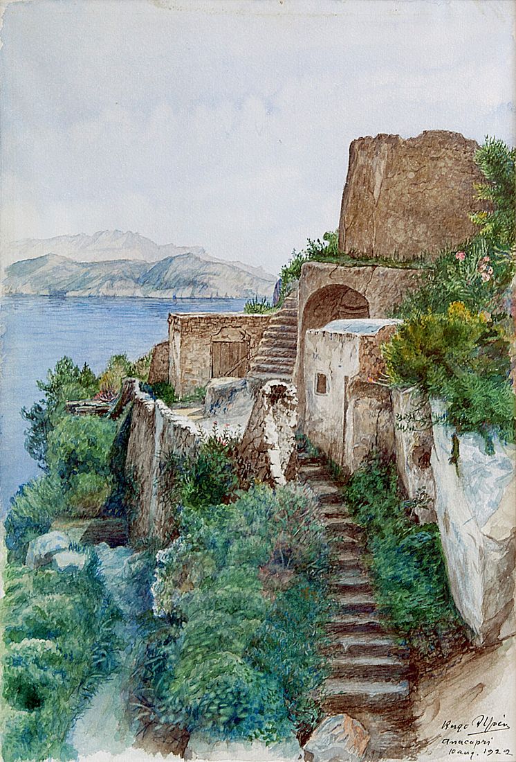 Hugo Alfvén, Trappa Anacapri, 1922. Akvarell 46 x 33,5 cm. 