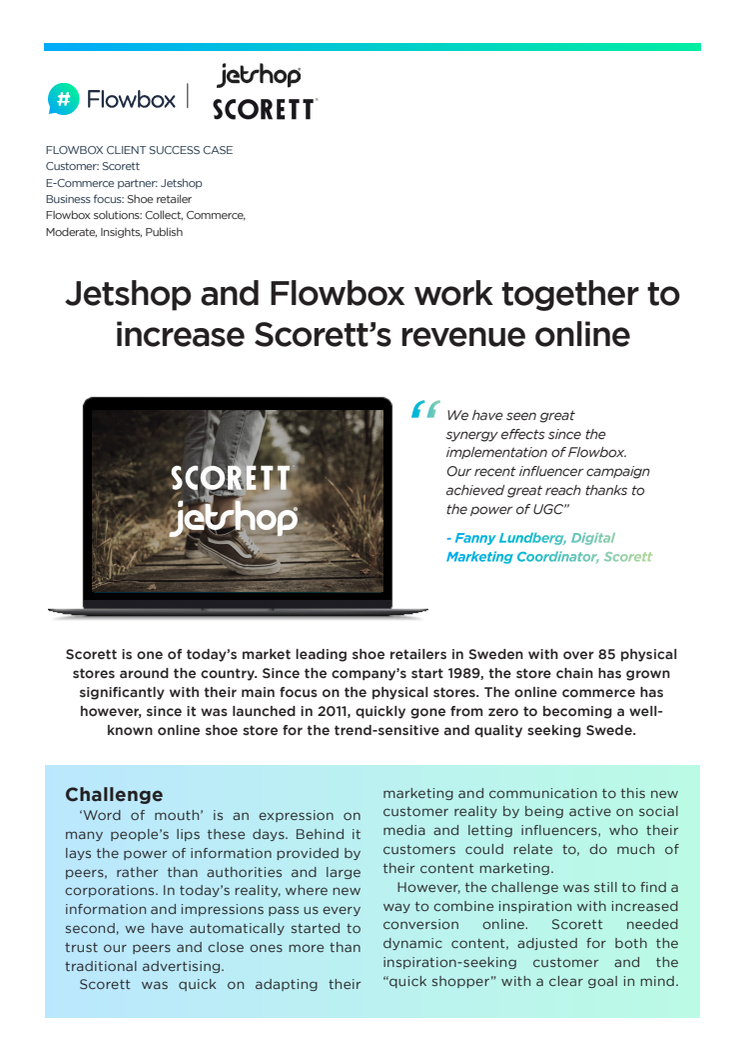 Jetshop and Flowbox work together to increase Scorett’s revenue online
